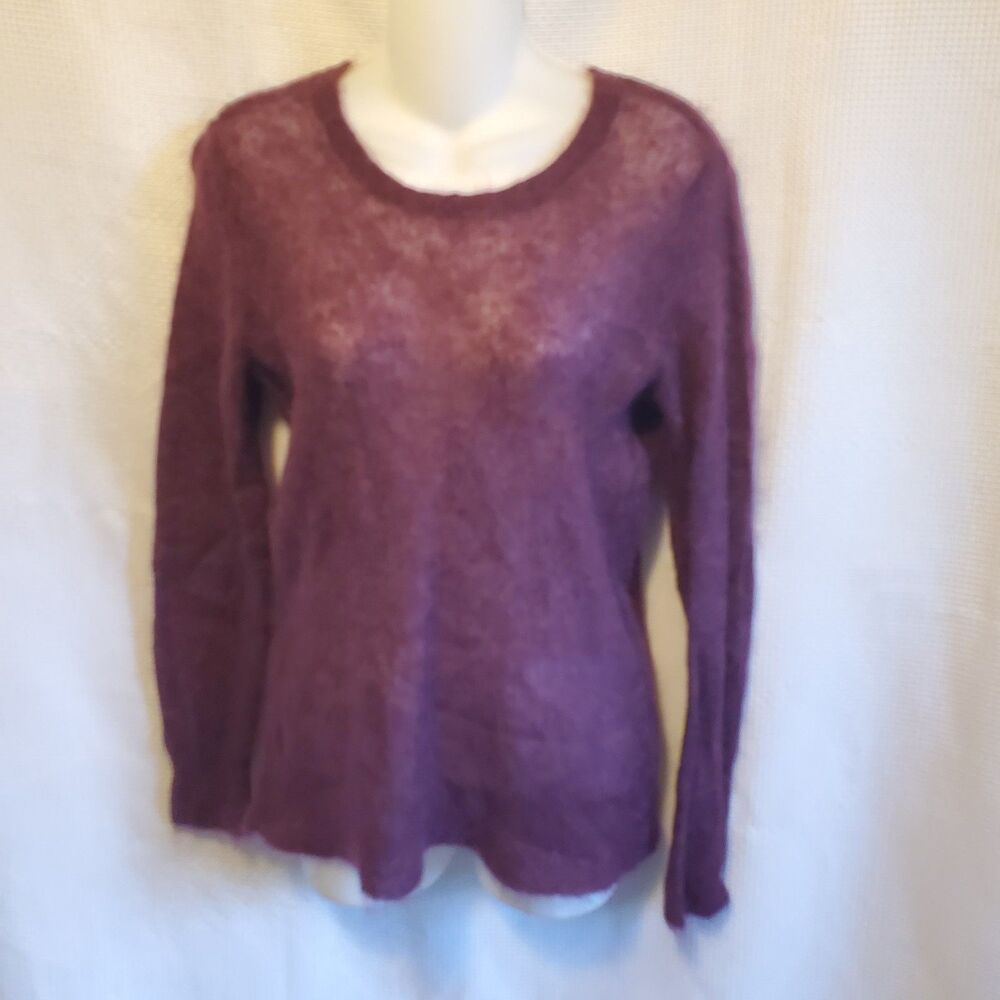 J Jill Womens Sz Large Angora Rabbit Wool Sweater Deep Purple Wine Long Sleeve